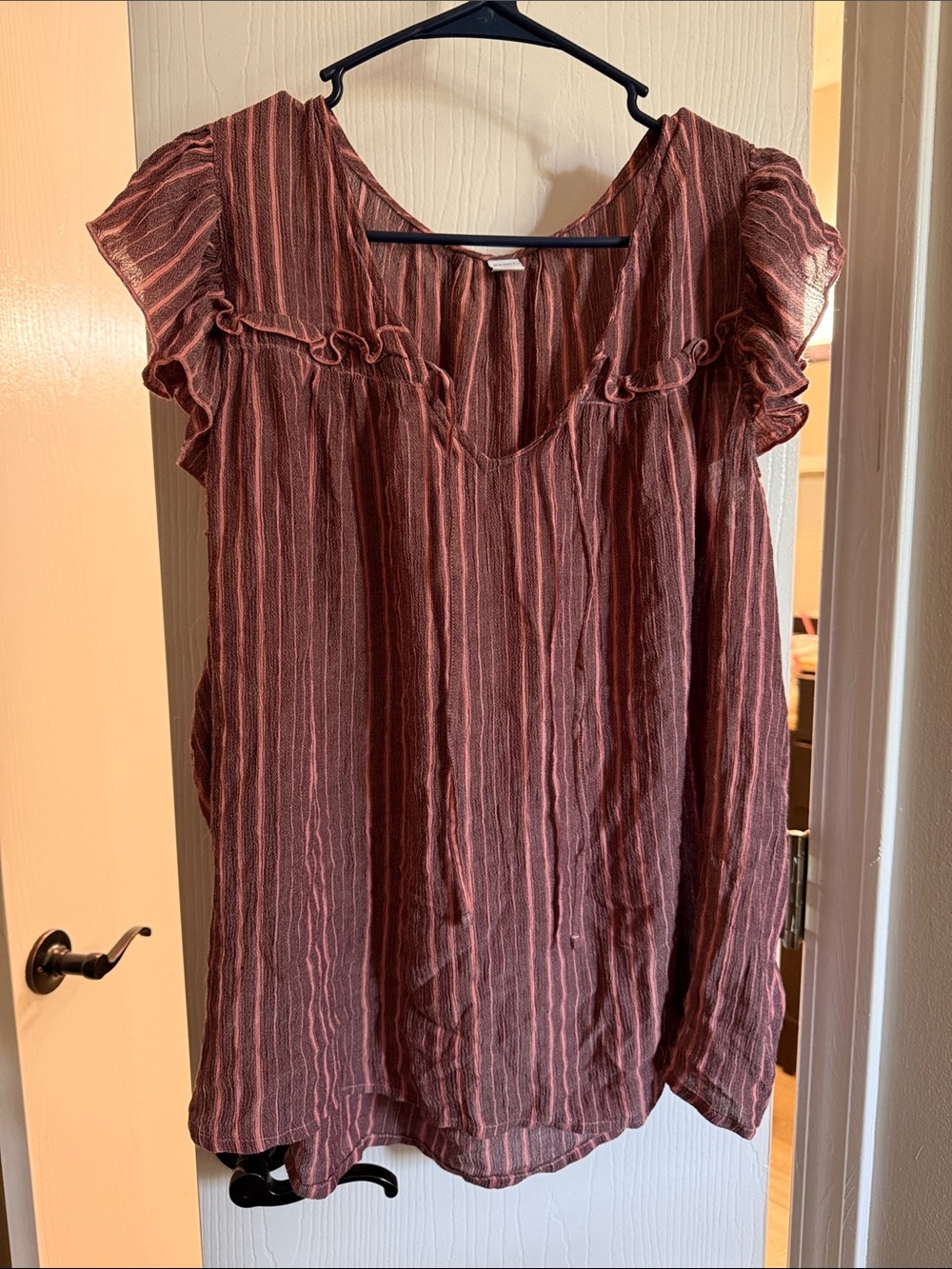 Old Navy Rust-Striped Ruffle Sleeve Blouse